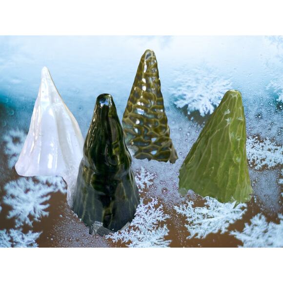 4 Decorative Christmas Trees each a Different Shade of Green/One White - Picture 3 of 9